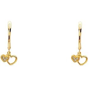 dangling 2 Hearts 14k Yellow gold Earrings